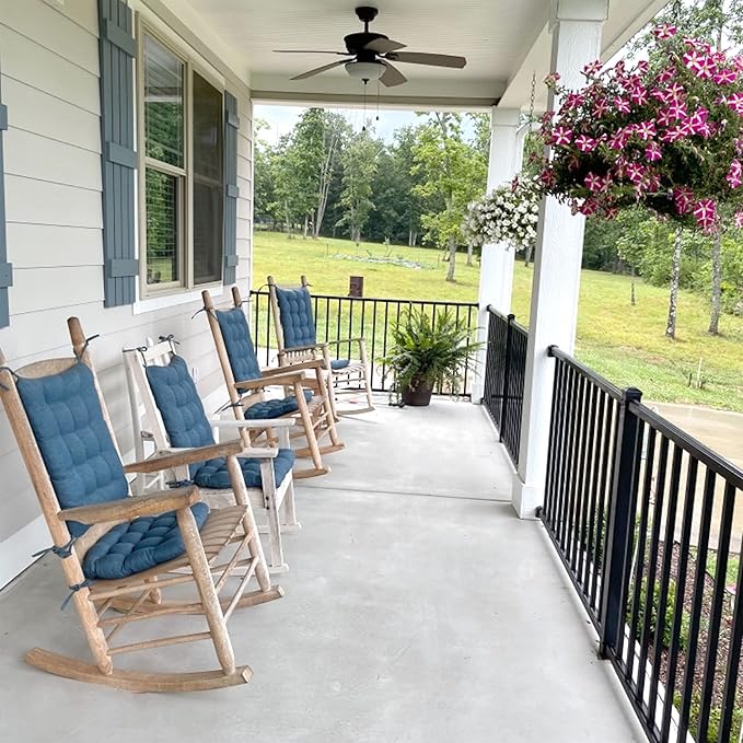 Rave Pacific Blue Porch Rocker Cushions - Extra-Large - Indoor-Outdoor, Fade Resistant, Weather Resistant - Latex Foam Fill Rocking Chair Seat Cushion & Backrest Pad Set - Solid Color