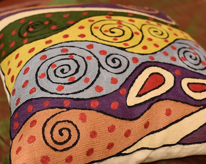 Klimt Purple Modern Accent Pillow Cover Purple | Mid Century Chair Cushions | Abstract Throw Pillows | Contemporary Pillowcase | Modern Couch Pillows | Hand Embroidered Cushion | Wool Size 18x18