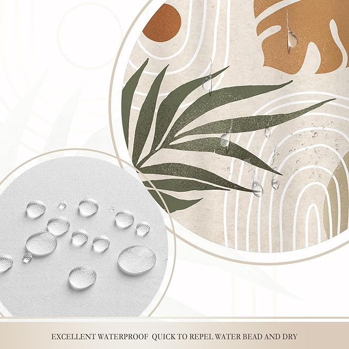 Glawry Beige Green Boho Shower Curtain Mid Century Abstract Plant Tropical Palm Leaf Minimalist Arch Geometric Bathroom Modern 72Wx78L Inches Bath Accessories Art Home Decor Fabric 12 Pack Hook