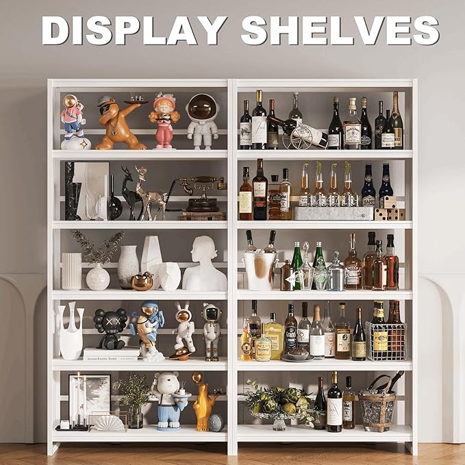 69.3" Tall Metal Bookshelf, White Bookcase with Display Shelves, 5 Tier Open Shelf Bookcases for Living Room, Bedroom, Home Office, Study, Library