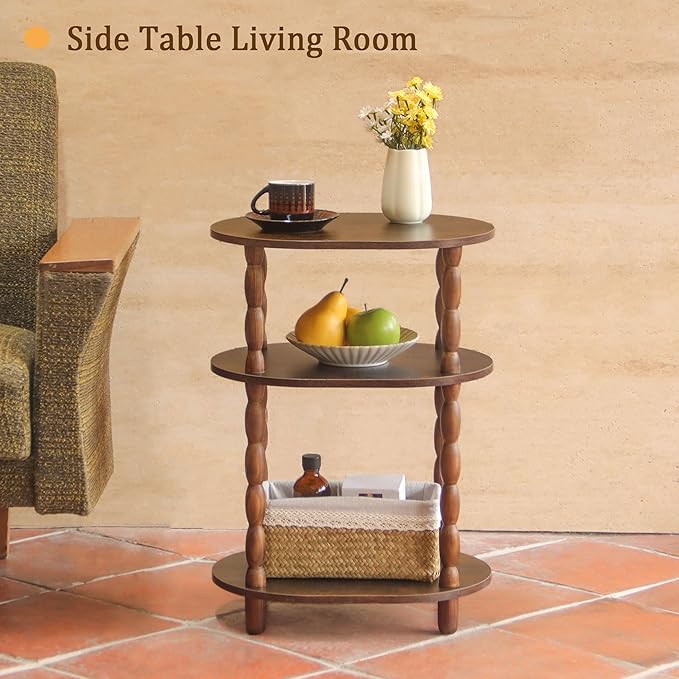 MaxSmeo Side Table, 3-Tier Small End Table, Modern Oval Night Stand Accent Table for Living Room, Bedroom, Rustic Brown