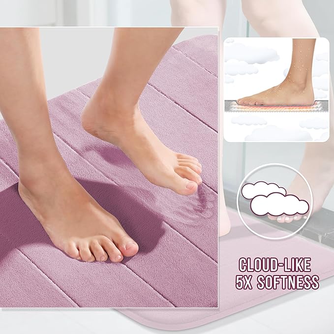 Yimobra Long Bath Mat 44"x24", Super Soft Quick Dry Memory Foam Bathroom Rug, Water Absorbent, Non Slip Backing Machine Washable for Tub Shower, Thick Comfort Support, Mauve