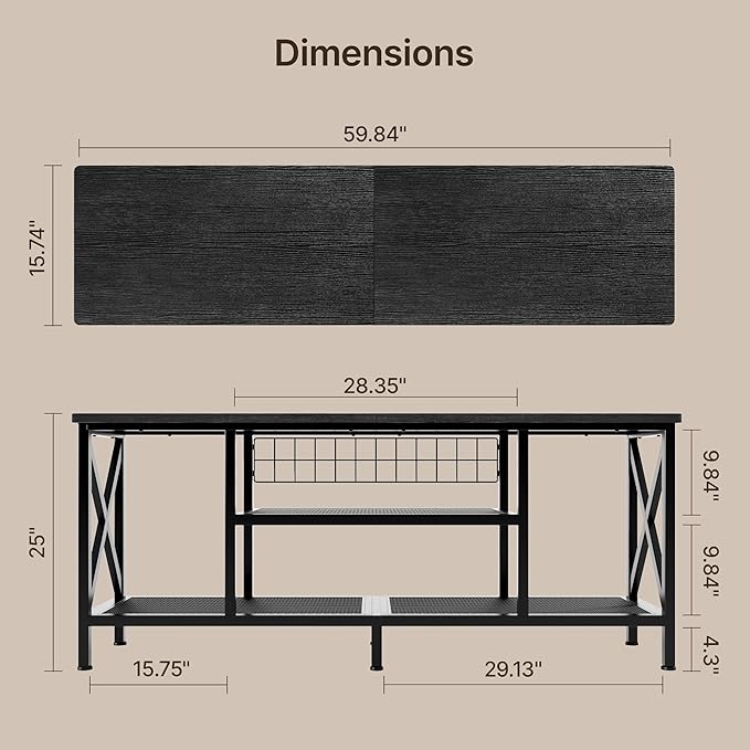 Gizoon TV Stand for 65 Inches TV, 59.8'' Entertainment Center with Metal Frame, TV Media Console Table with Open Storage Shelves, for Living Room, Bedroom, Black