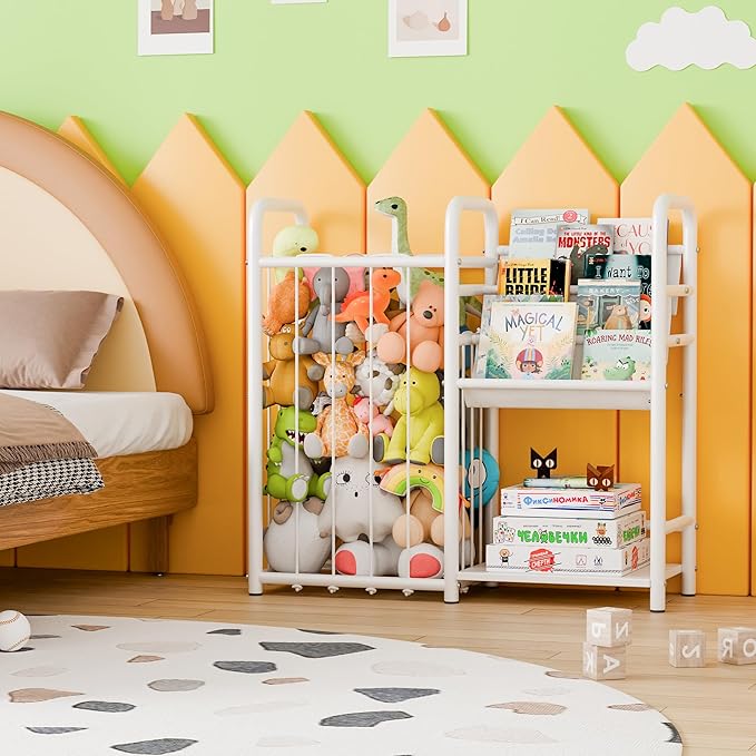 GRANNY SAYS 3 Tier Kids Bookshelf and Toy Storage, Stuffed Animal Storage with Kids Bookshelf, Kids Toy Storage Organizer with Elastic Cord, Book Shelf for Kids Rooms, Nursery, Playroom, Bedroom