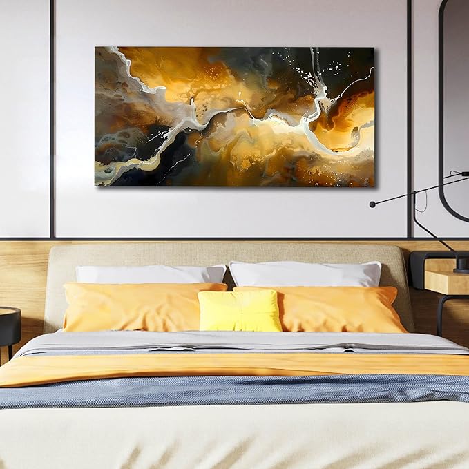 CANEITO Abstract Wall Art for Bedroom, Marble Canvas Wall Decor for Living Room, Black and Gold Picture Print Artwork for Office, Size 40 x 20 Inches