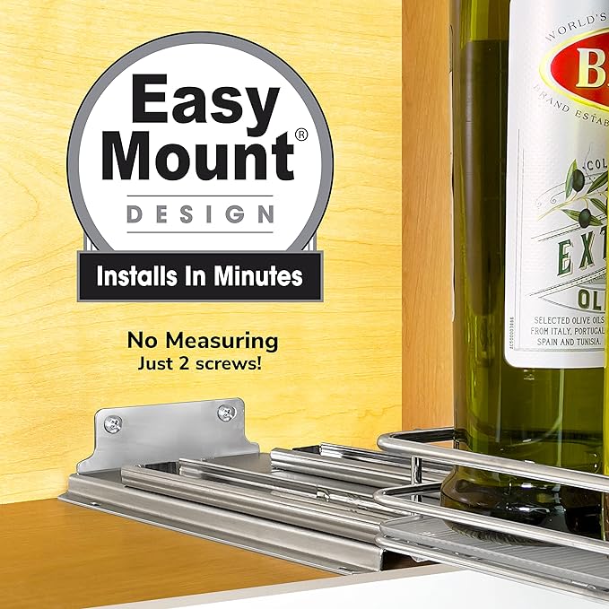 LYNK PROFESSIONAL® Pull Out Spice Rack Organizer for Inside Kitchen Cabinets - 8-1/4 inch Wide - Slide Out Drawer – Chrome Sliding Spice Cabinet Organization Shelf Racks - 1 Tier