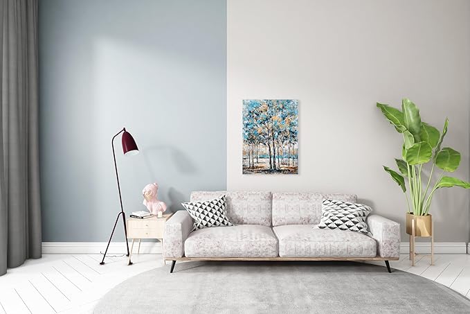 NdcSkyArt Blue Tree Canvas Wall Art - Abstract Forest Paintings for Modern Living Room, Bedroom, and Bathroom Décor