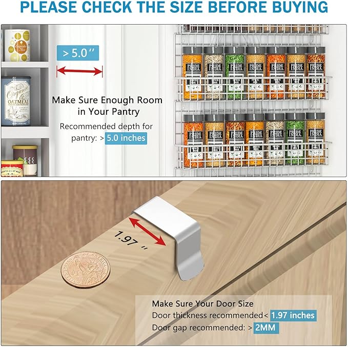 JKsmart Spice Rack Organizer 6-Tier Wall Mounted & Over the Door Spice Racks for Kitchen Pantry Bathroom,Two Size, Large Capacity, Silver