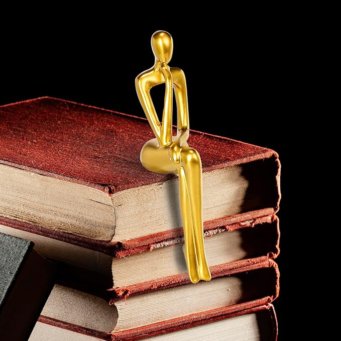 Thinker Statue Gold Decor Abstract Art Sculpture, Golden Resin Collectible Figurines for Home Living Room Office Shelf Decoration,Great Gifts Ideas (Sitting Posture-Gold)