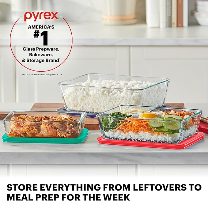 Pyrex Simply Store (5-Pack) Large Glass Food Storage Containers Set, (3, 6 & 11 Cup) Meal Prep Containers With BPA-Free Lids, Dishwasher & Microwave Safe