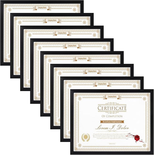 WIFTREY 8.5x11 Black Picture Frames Set of 8, Certificate 8.5 by 11 Photo Frames Bulk for Document Diploma Award, Wall Hanging or Tabletop Display