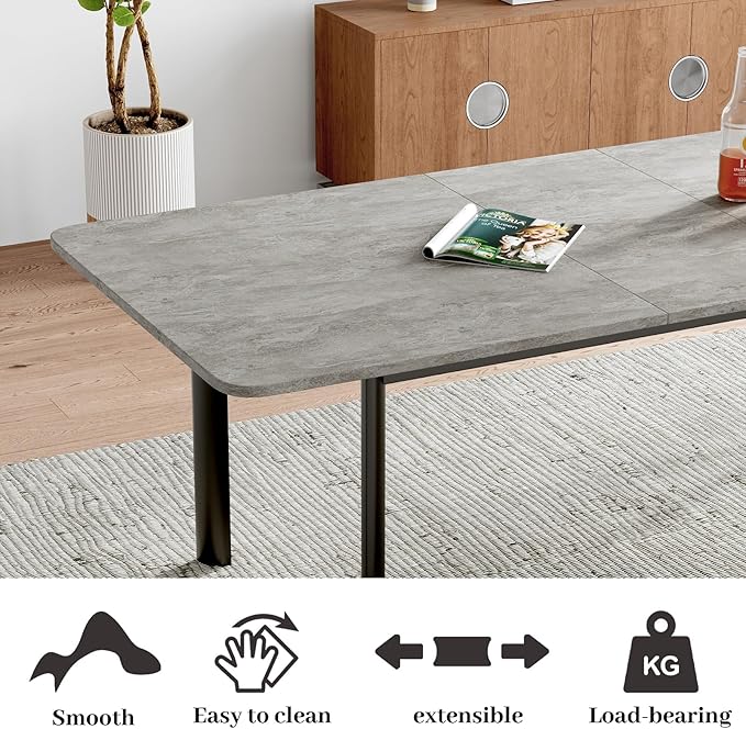 63"- 78.7" Extendable Dining Table, Thickened Expandable MDF Wooden Kitchen Table with Metal Legs, Scratch-Resistant, Easy to Clean