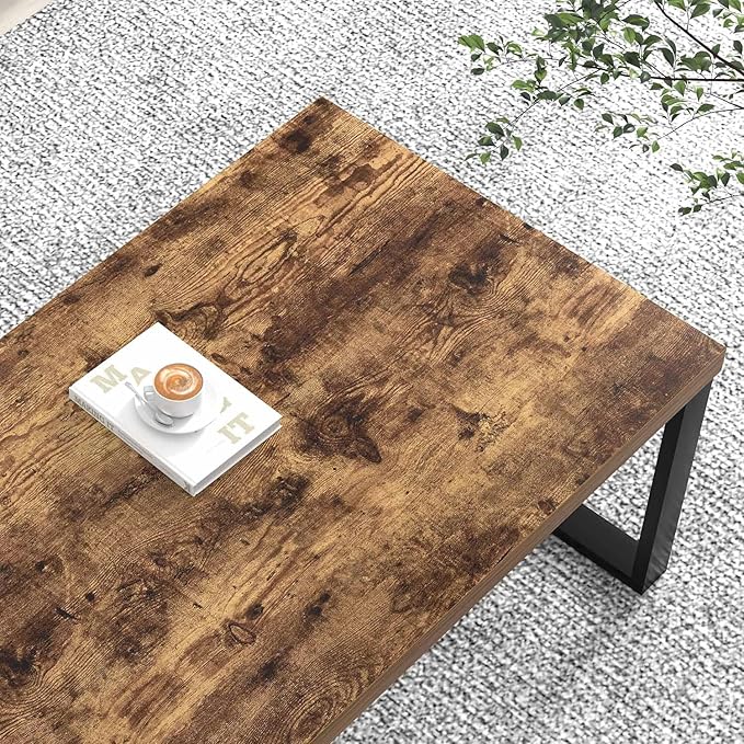 EXCEFUR Modern Coffee Table, Industrial Wood and Metal Center Table for Living Room, Rectangle Cocktail Tea Table for Home Office, Rustic Brown, 47 Inch