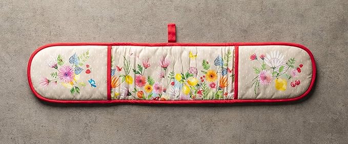 Maison d' Hermine Double Oven Mitts 100% Cotton 7"x35" Double Oven Mitt Heat Resistant BBQ Cooking Gloves with Loop, Baking, Grilling, Kitchen, Handling Hot Pans Spring Summer (Jardin D'Ete - Fog)