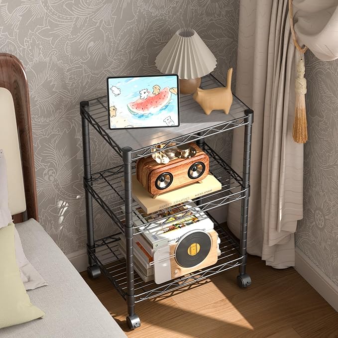 3 Tier Adjustable Storage Shelves Heavy Duty Metal Utility Shelf Wire Shelving Unit Organizer Rack for Home Kitchen Office Bathroom Pantry Room 12" D x 18" W x 30" H