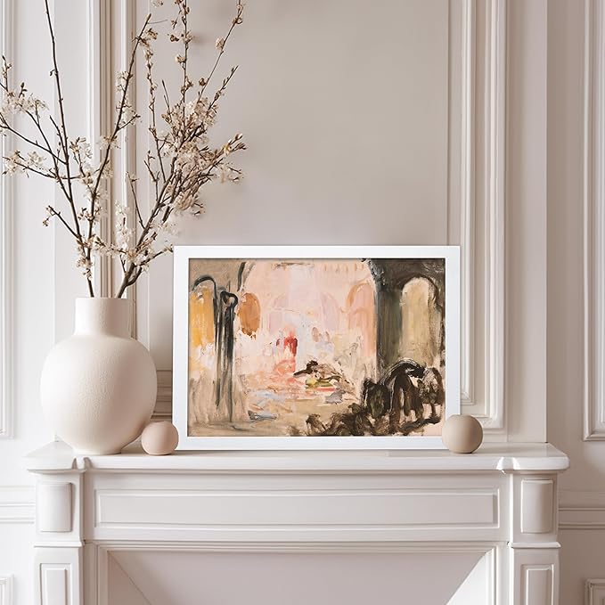 Poster Master Vintage Abstract Poster - Retro City Landscape Painting Print - City Art - Moody Art - Modern Farmhouse Art - Aesthetic Art - Great Living Room or Office Decor, 11x14 White Framed