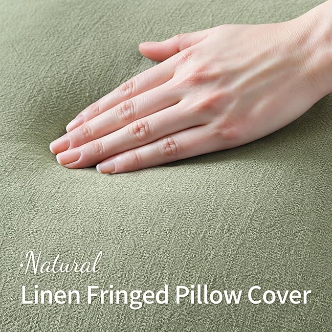 MIULEE Decorative Throw Pillow Covers Neutral Linen Fringe Throw Pillows Euro Shams Set of 2 Sage Green Boho Farmhouse Cushion Covers for Couch Sofa Bed Living Room Spring Home Decor 26x26 Inch