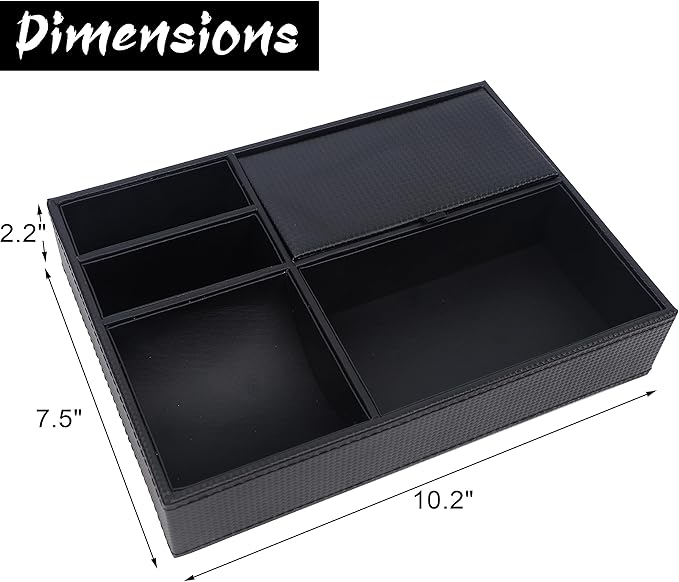 Zcaukya Men's Valet Tray, Jewelry Box Nightstand Organizer with 5 Compartments for Phone Keys Wallet Watch Glasses, Faux Leather Dresser Entryway Catchall Holder for Father's Day Gift (Black)