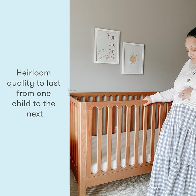 Newton Baby Galileo Standard Crib, Solid Beech Wood in Chestnut Color, 3-in-1 Convertible Crib with Toddler Bed Conversion Kit, Baby-Safe Finish