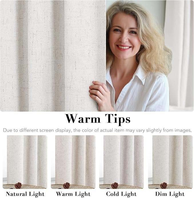 H.VERSAILTEX Primitive Linen Curtains 100% Blackout Curtain Drapes Burlap Fabric Curtains with White Thermal Insulated Liner, Grommet Top Drapes Living Room/Bedroom (2 Panels, 42 x 54 Inch, Ivory)