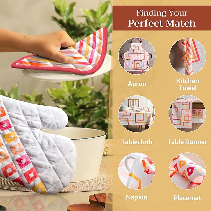 Maison d' Hermine Pot Holders Set 100% Cotton Heat Resistant Potholders 8" x 8" Hot Pads with Loop BBQ, Cooking, Baking, Grilling, Kitchen, Handling Hot Pans Spring/Summer (Pack of 2, Summer Maze)