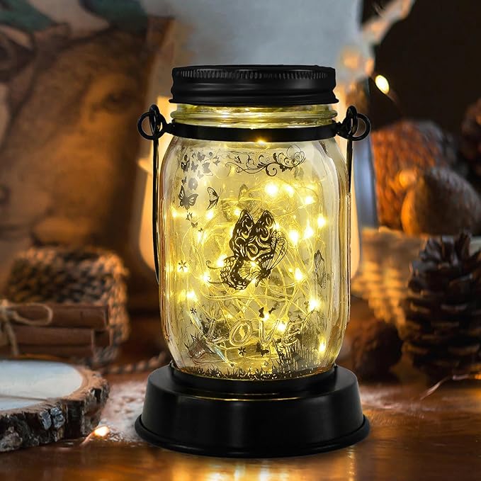 Styleonme Decor Outdoor Lantern, Solar Waterproof Butterfly Lights, Gifts for Women Mom Grandma, Butterfly Lovers Gifts, Hanging Butterflys Lanterns with Stake for Yard Corridor Garden Decor