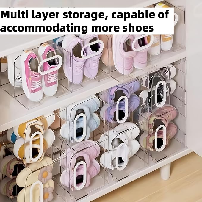 Acrylic Clear Kids Shoe Rack,Wall-Mounted Baby Shoe Organizer,3 Sections Toddler Shoe Organizer,Baby Organizers and Storage,Shoe Storage Boxes Stackable,Save Space for Storing Baby Shoe Shelfs(2 Pcs)