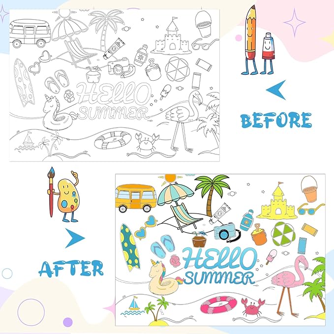 150 PCs Hello Summer Placemats Beach Theme Disposable Paper Placemats 14.2 * 10.2 Inch Coloring Sheets Bulk Disposable Dining Table Mats Party Holiday Table Decorations for Kids