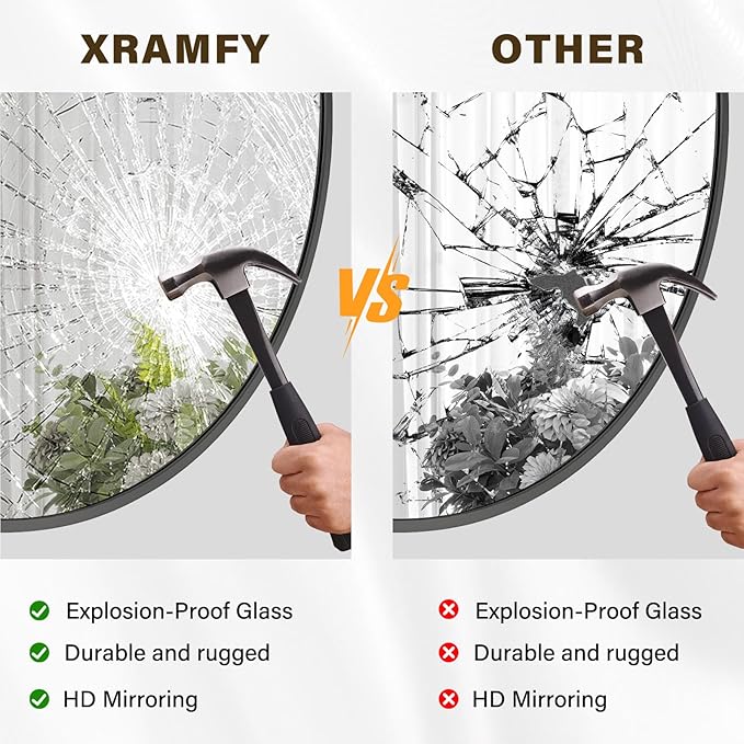 40 Inch Round Mirror - Circle Mirrors for Bathroom, Entryway and Living Room Wall Decor, Modern Hanging Vanity Mirror, Matte Black Circle Decorative Wall Mirror