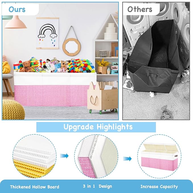 Large Toy Box Chest,Toy Storage Organizer,Storage Bins with Lids,Stuffed Animal Storage,Toy Bins for Kids,Toddlers,Baby,Girls,Nursery,Living room,playroom(Pink)