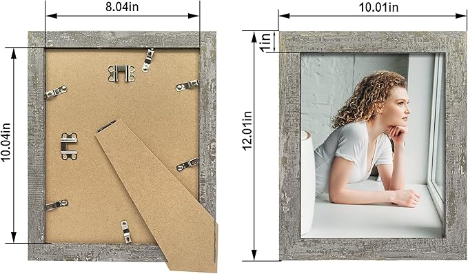8x10 Picture Frame Set of 4, High Definition Glass Distressed Moss Green Frame, 8 x 10 Photo Frames for Tabletop Display and Wall Mounting