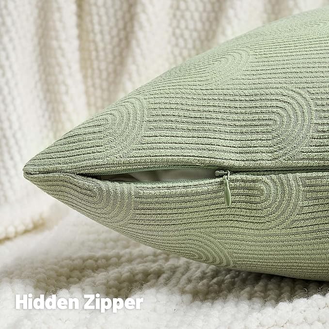 FUTEI Sage Green Chenille Decorative Throw Pillow Covers 26x26 Inch Set of 2,Soft Cozy Striped Geometric Patterns Euro Pillow Sham,Modern Home Decor for Couch Bed Living Room