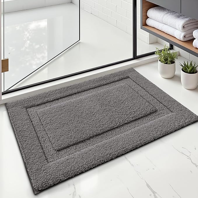LUMI Bathroom Rugs Non Slip, Ultra Soft, Absorbent, Quick Dry, Washable Bath Mat, Upgraded Premium Microfiber, Plush Carpet for Bathtub and Shower Floor, Dark Grey, 24x36