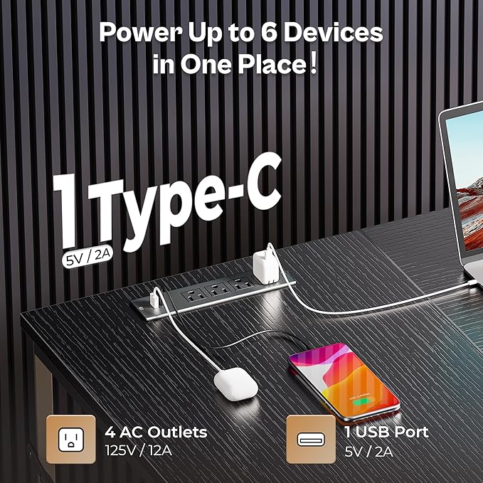 Huuger 63 Inch L Shaped Desk with Fabric Drawers, Reversible Computer Gaming Desk with Power Outlets and USB-C Port, Adjustable Side Storage Shelves, for Work Study Corner Home Office, Black