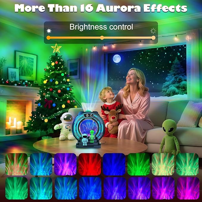 8-in-1 Sci-Fi Gateway Galaxy Projector Nebula Night Light for Kids Adults Teens with Plasma Ball, Alarm Clock, Bluetooth Speaker, White Noise, 8 Color Night Lights & Alien Astronaut for Bedroom Decor