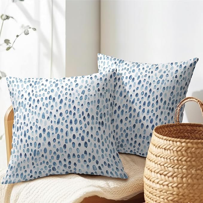 Kawani Blue and White Polka Dot Pillow Covers 24x24 Inch Set of 2 Blue Rain Drop Print Outdoor Decorative Throw Pillows Modern Boho Accent Pillowcases Cushion Covers for Home Couch Decor