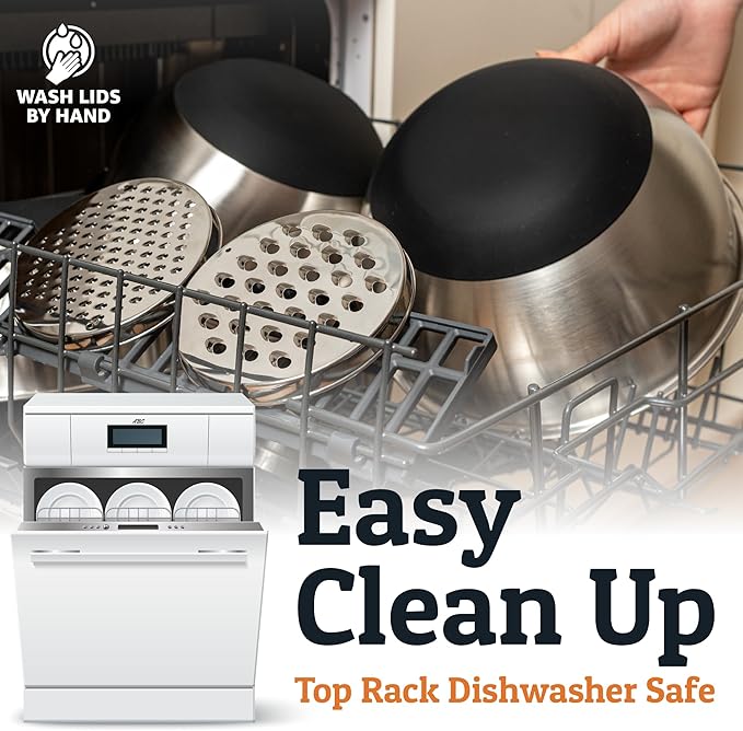 Priority Chef Stainless Steel Mixing Bowls with Lids Set, 3 Grater Attachments, Airtight Lids, Non-Slip Silicone Base Mixing Bowl Set, Large Prep Metal Mixing Bowls for Kitchen, Black