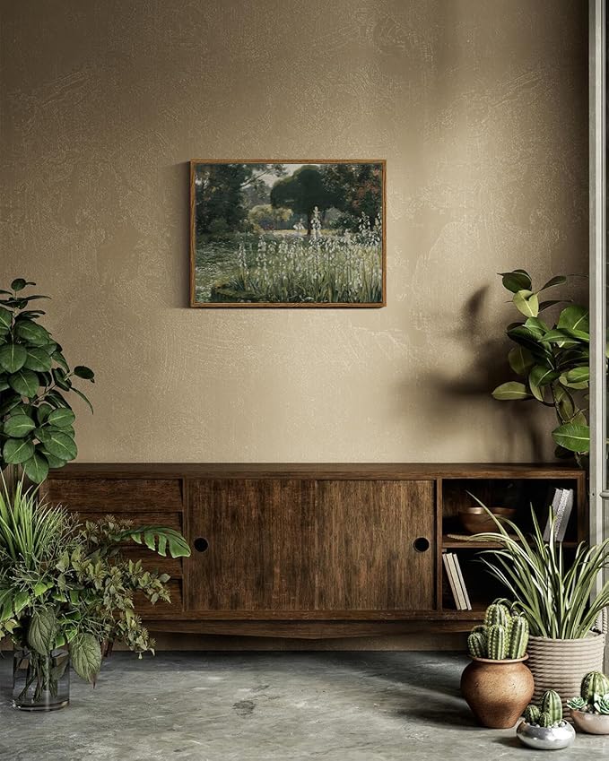 InSimSea Framed Canvas Wall Art Vintage Decor, Landscape Wall Art, Summer Hyacinths Vintage Paintings Prints, Flower Pictures for Bathroom Wall Decor, Wild Field Landscape Wall Picture, 12"x16"