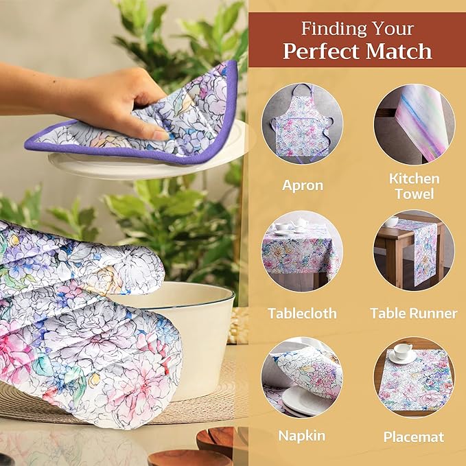 Maison d' Hermine Oven Gloves 100% Cotton Oven Mitt 7" x 13" with Loop Heat Resistant, BBQ, Cooking Gloves, Baking, Grilling, Kitchen, Handling Hot Pans Spring/Summer (Pack of 1, Floral Love)