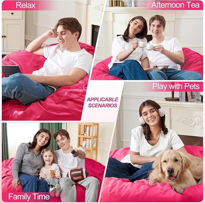Homguava 4 FT Bean Bag Chair: 4' Bean Bags with Memory Foam Filled, Large Beanbag Chairs Soft Sofa with Dutch Velvet Cover-Pink