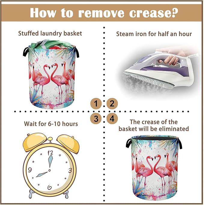 Flamingo Tropical Laundry Basket,Exotic Leaves Flower Collapsible Laundry Baskets with Handles,Waterproof Oxford Cloth Storage Basket 16"x20" for Bathroom/Bedroom/Dormitories