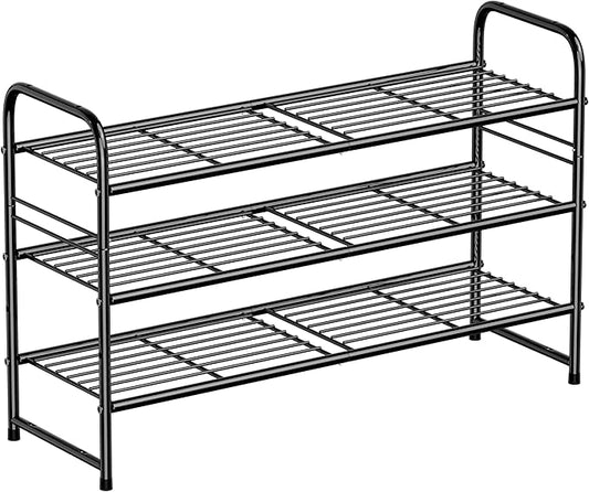 SUFAUY 3-Tier 33" Wide Shoe Rack, Closet Metal Shoe Rack Organizer Heavy Duty, Stackable, Black