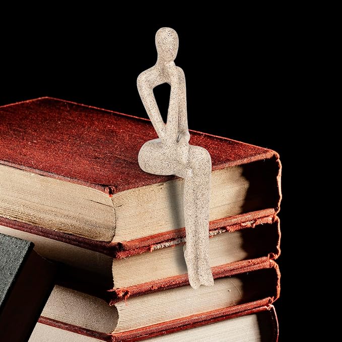 Thinker Statue Gold Decor Abstract Art Sculpture, Golden Resin Collectible Figurines for Home Living Room Office Shelf Decoration,Great Gifts Ideas (Sitting Posture-Sandstone)