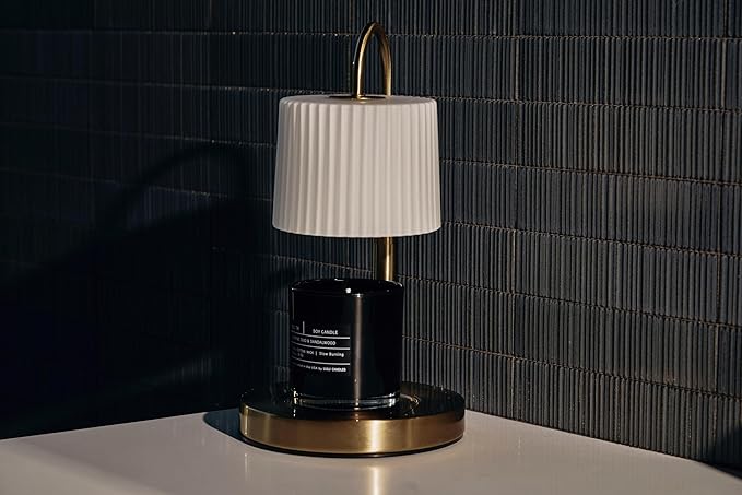 Dimmable Glass Candle Warmer Lamp with Timer - Adjustable Height Candle Lamp Warmer with Timer (8H/4H/2H) - Wax Melter - Ideal Gift, fits Various Size Scented Candles - 02 Bulb - (Gold Metal)