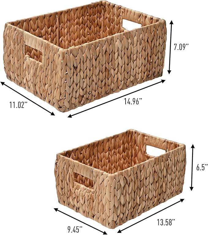 happimess BSK1008A-2SET Leif Rustic Minimalist Hand-Woven Hyacinth Nesting Wicker Storage Baskets with Handles, Seagrass Container for Decoration in Living Room, Bedroom, Entryway, Natural (Set of 2)