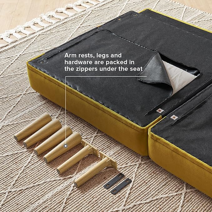 mopio 76.8" Futon Sofa Bed, Small Couch, Sleeper, Loveseat, Mid Century Modern Futon Couch, Sofa Cama, Couches for Living Room (Antique Gold Premium Velvet)