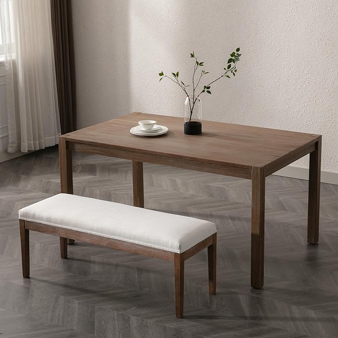 Linen Dining Bench Upholstered Entryway Bench Farmhouse Shoe Bench Seat Ottoman for Hallway Living Room Bedroom End of Bed Dining Room Kitchen, 45.5" Long, Beige