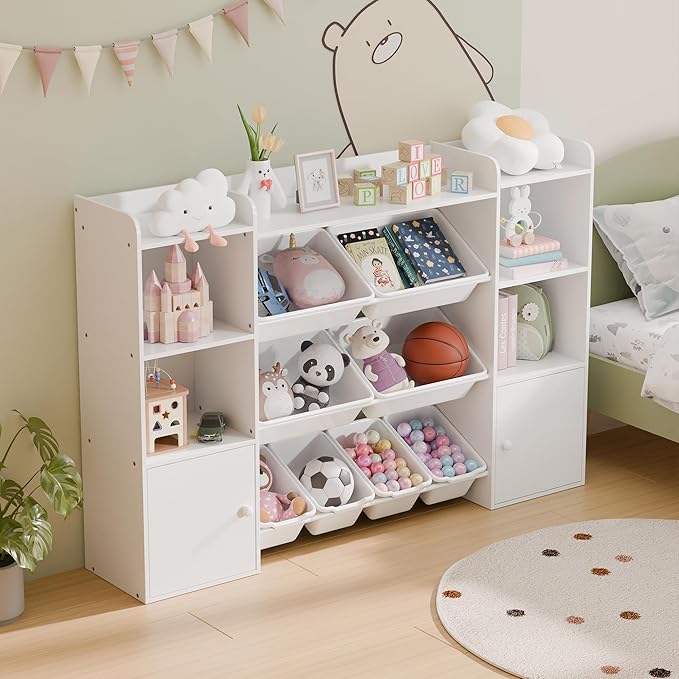 Large Kids Toy Storage Organizer, Toy Organizers and Storage with Bookshelf, Kids Bookshelf and Toy Storage with 6 Storage Cubbies and 8 Storage Bins for Kids' Rooms, Playrooms, and Nurseries