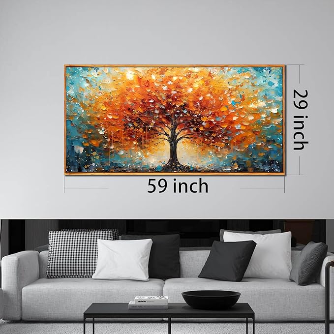 Framed Canvas Wall Art for Living Room Bedroom Office Large Tree of Life Wall Art Orange Tree Picture Modern Canvas Prints Decor Size 29x59