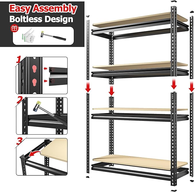 REIBII Storage Shelves Adjustable Metal Shelving 1600LBS Garage Shelves Industrial Metal Shelves 4 T ier Garage Shelving for Warehouse Basement Kitchen Pantry Closet, 11.8" D x 23.6" W x 56.7" H